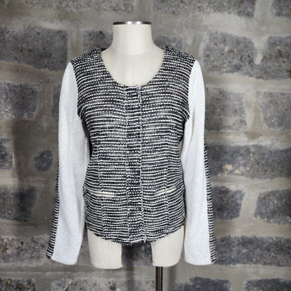 YEST sz 8 US black gray cotton wool snap front jacket tweed bodice Netherlands - Picture 2 of 8